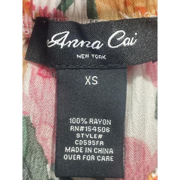 Anna Cai Tropical Palm Floral Palazzo Wide Leg Pull On Wht Yellow Pink Green XS - Picture 5 of 7